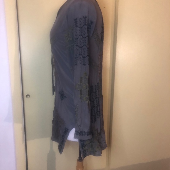 Johnny Was Biya silk grey Embroidered Tunic - Picture 4 of 15